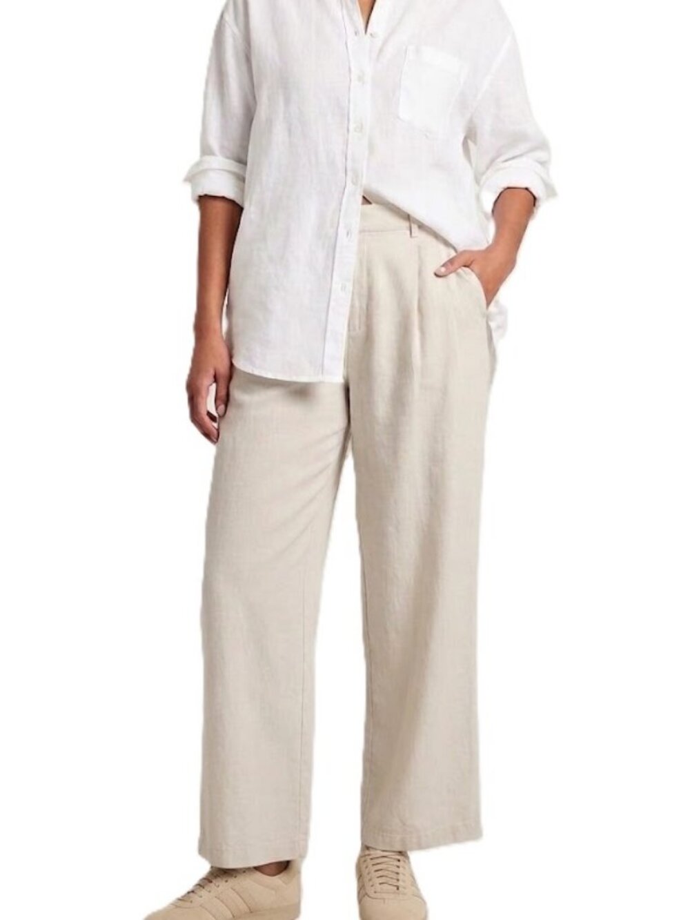 GAP Linen Blend Wide Leg High Rise Pants 12 Beige Pleated Easy Trousers EUC